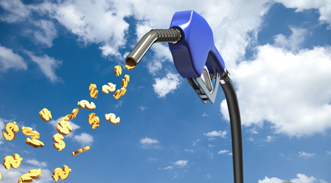 fuel price dollar signs out of fuel pump nozzel