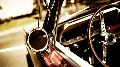 classic car cockpit shot